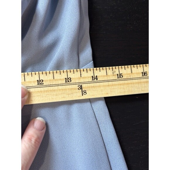 Jenny Yoo Bridesmaid Dress Maxi Pebbled Crepe Chambray Blue Grey 10 Sheer - Picture 5 of 10